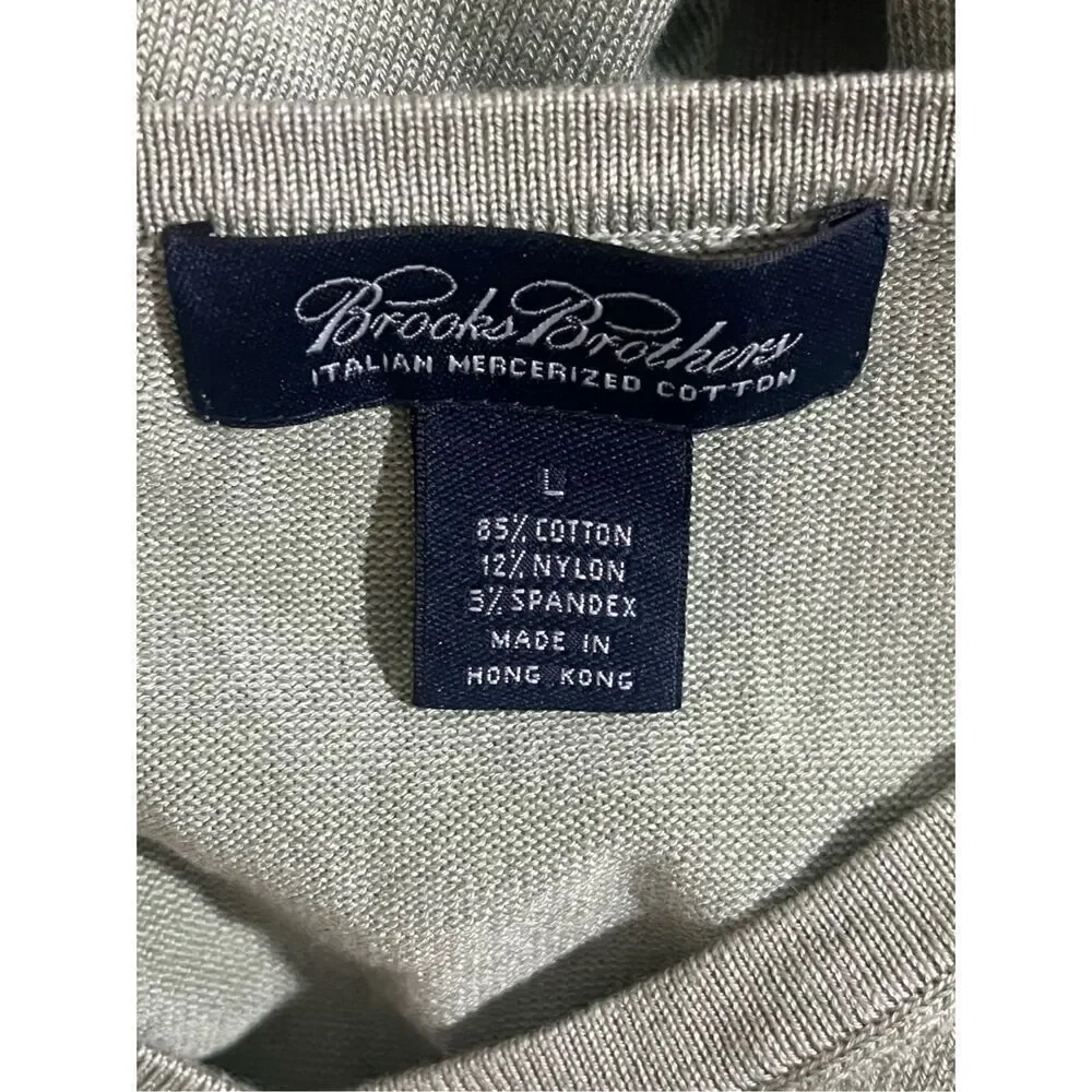 Brooks Brothers Italian Mercerized Cotton V Neck Pull On Green Sweater Mens Sz L